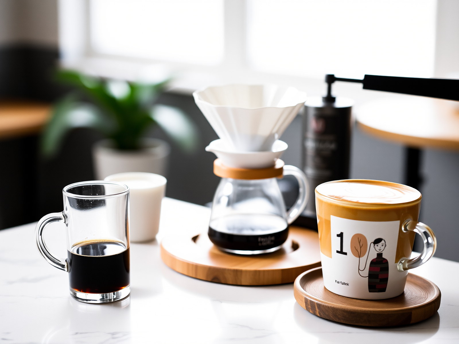 Café de spécialité: espresso, filtre, latte préparés avec soin.