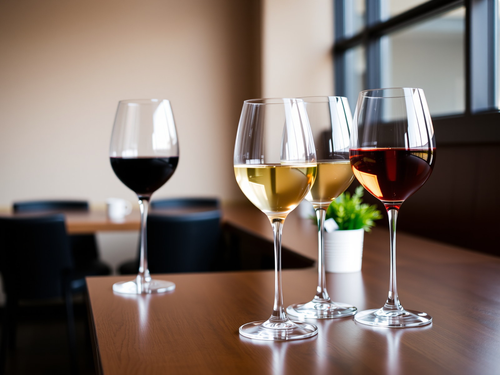 Verres de vin rouge, blanc et rosé assortis aux plats.