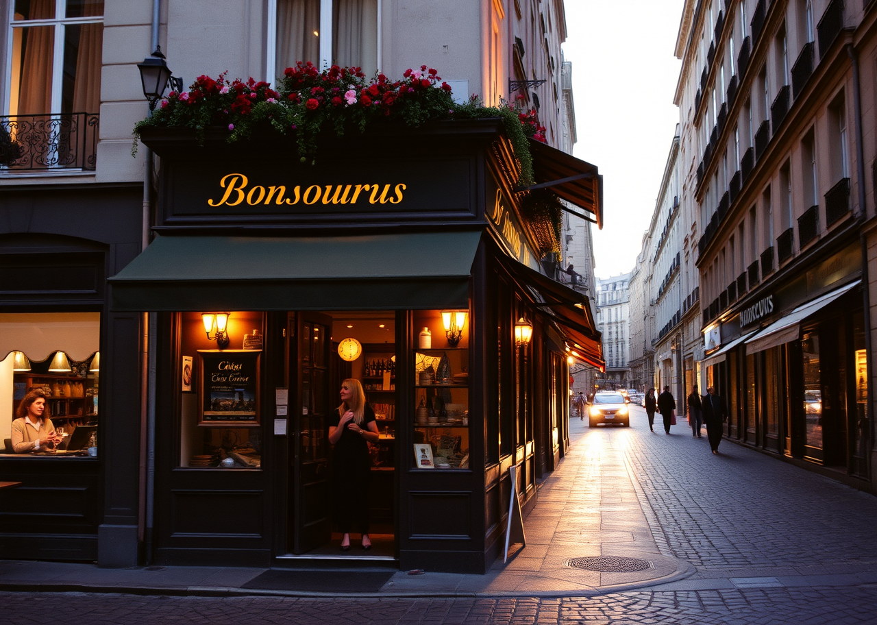 Rue de Cheverus à Bordeaux, entrée d’un coffee shop chaleureux.